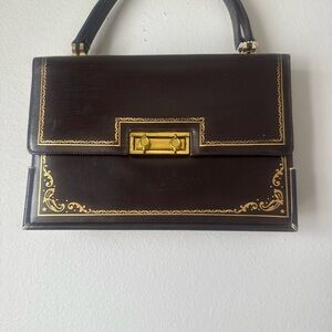 Vintage Misuri Brown and Gold Handbag with Double Kisslock Inside